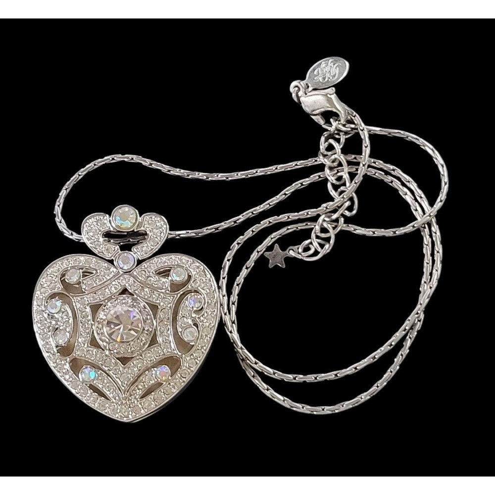 Kirk’s Folly I Remember You By Heart Locket Necklace Silver Tone Crystal Vintage